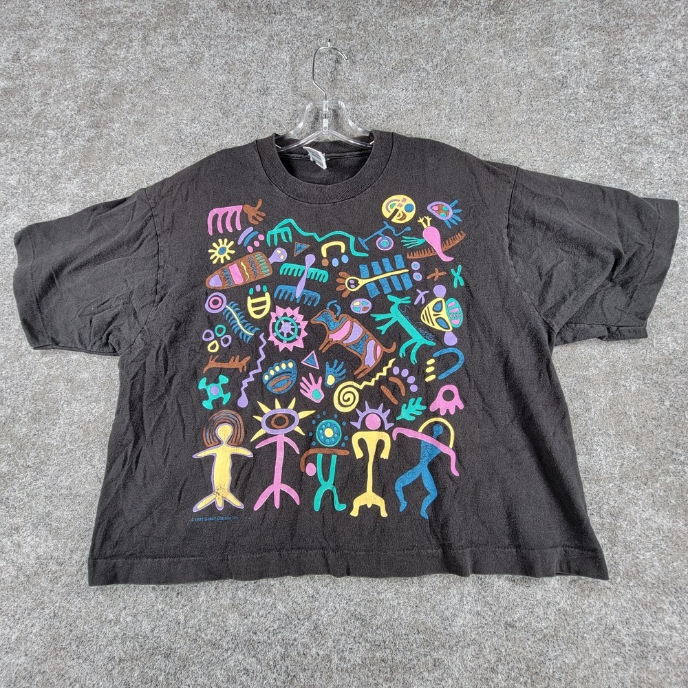 Vintage Fruit Of The Loom Mens T-Shirt One Size Fits All Black Graphic Outdoor
